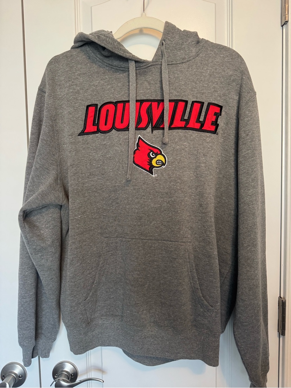 Grey Louisville Pullover Hoodie with Cardinal Logo LG